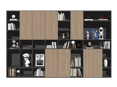 Modern Bookshelf Design With Layered Storage Compartments Books And Decorative Items 3d model