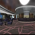 Elegant Upscale Sales Office With Curved Bar And Comfortable Lounge Seats Overlooking City Night View