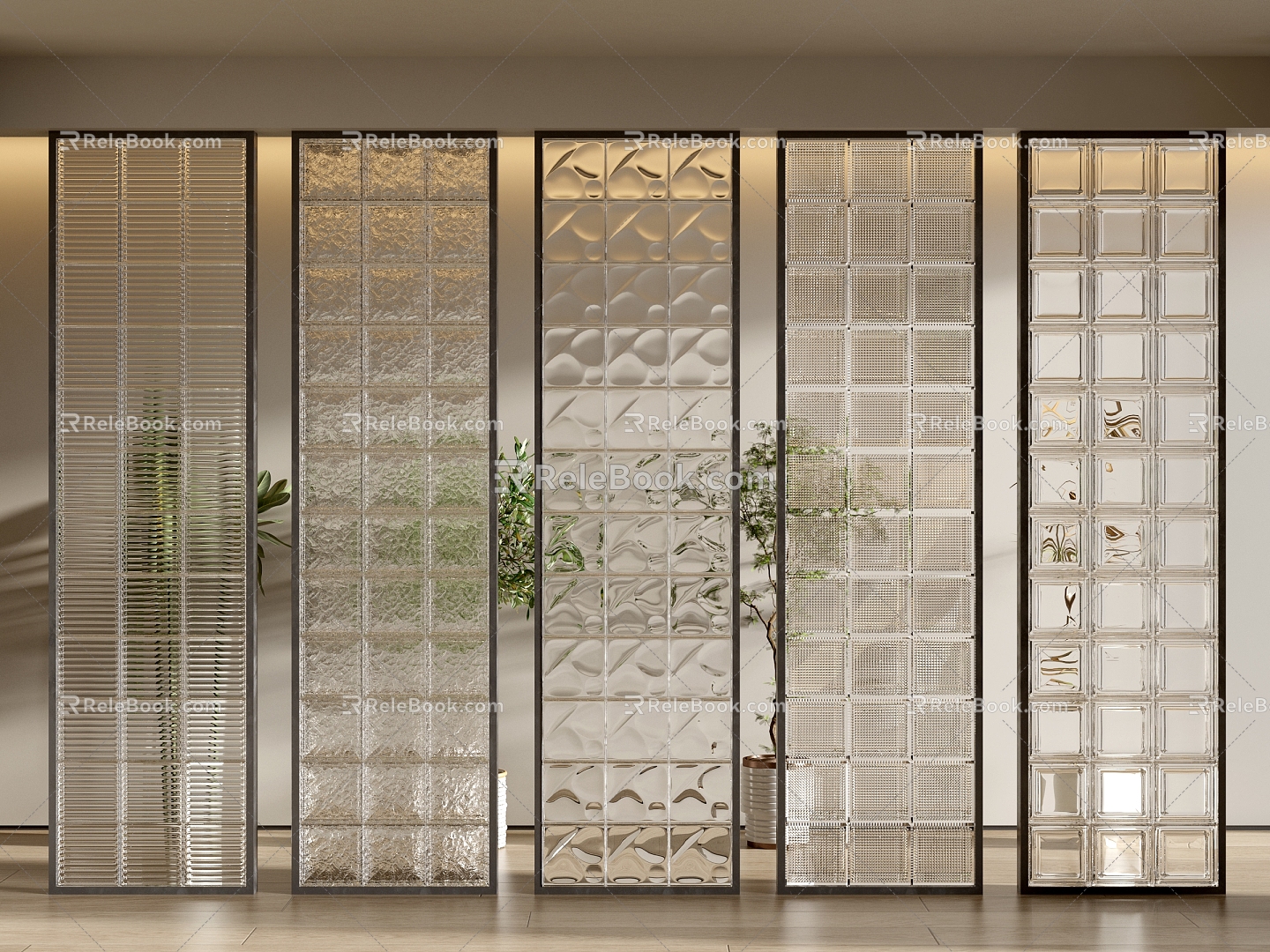 Art glass partition glass brick porch glass partition 3d model