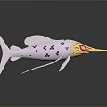 Unique Ornamental Fish With White Body Purple Patterns Yellow Head Red Flame Design