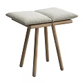 Modern Minimalist Two Seat Stool With Light Gray Fabric Cushions And Wooden Legs