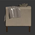 Neutral Colored Ivory Two-Seater Sofa with Soft Cushions and Gray Throw Blanket on Wooden Legs