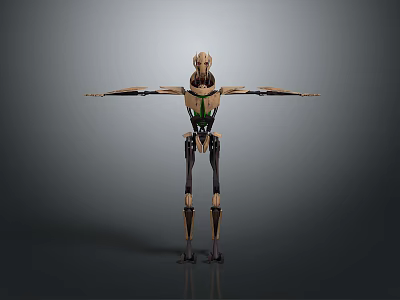 Robotic Character Back View With Arms Outstretched Mechanical Structure Green Black Gray Gradient Background 3d model