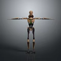 Robotic Character Back View With Arms Outstretched Mechanical Structure Green Black Gray Gradient Background 3d model