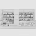 Modern Bakery Display Shelves with Metal Frames Glass Cases Marble Countertop Holding Assorted Breads Pastries