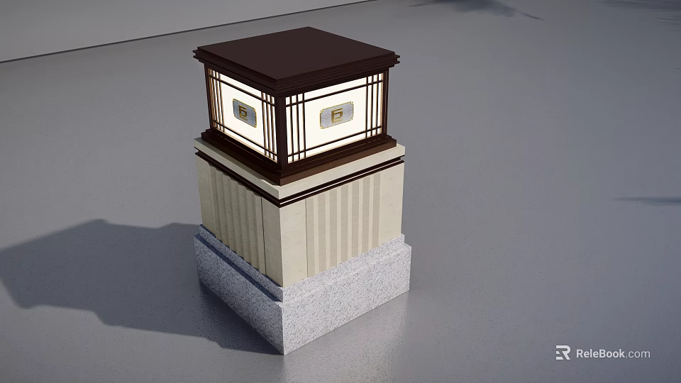 Outdoor Light With Square Design Dark Brown Top White Lampshade And Beige Gray Base 3d model