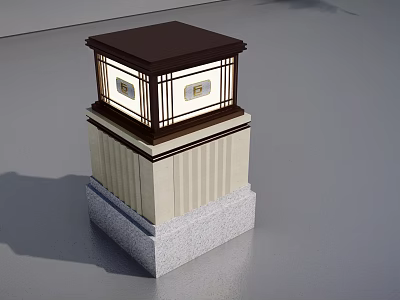 Outdoor Light With Square Design Dark Brown Top White Lampshade And Beige Gray Base 3d model