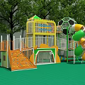 Kindergarten Outdoor Play Area With Colorful Slides Soccer Ball Decor And Green Floor