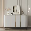 Elegant Modern Entryway Sideboard With Vertical Stripes Golden Trim And Decorative Accents