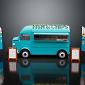 Blue Fish and Chips Food Truck With Menu Boards And Display Banners