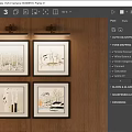 Photo Wall With Four Framed Natural Scenery Artworks On Dark Wooden Wall With Overhead Lights