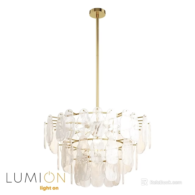 Modern Transparent Glass Chandelier With Gold Metal Frame And Layered Design 3d model 