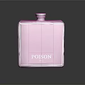 Transparent Square Perfume Bottle With Purple Hair Woman Illustration And Poison Label