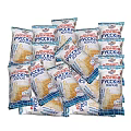 Stacked Packages of Russian Pirozhki Pastries with Blue and White Wrapping