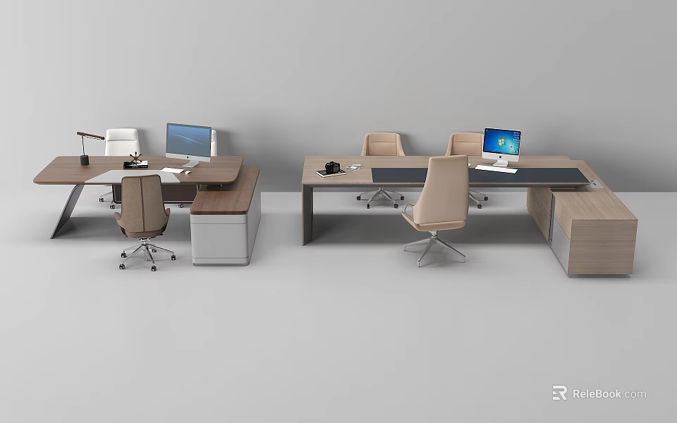Modern Office Desk Setup With Computers Ergonomic Chairs And Workspace Design 3d model