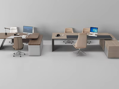 Modern Office Desk Setup With Computers Ergonomic Chairs And Workspace Design 3d model
