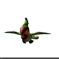 Cute Cartoon Parrot With Green Crest Yellow Body Red Beak And Spread Wings