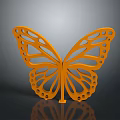Orange Butterfly Decorative Figurine With Hollowed Out Pattern On Shiny Surface With Reflection 3d model