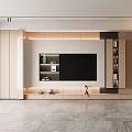 Modern Living Room TV Wall Design With Light Wood Panels Storage Shelves And LED Lighting