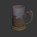 Vintage Glass Mug With Transparent Body Golden Carved Handle Intricate Patterns And Golden Base