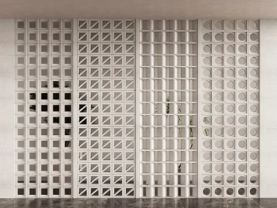 Modern Light Colored Room Divider with Square Triangle Circle Grids for Interior Design 3d model