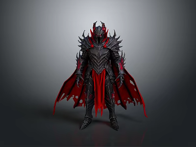 Detailed Dark Spiked Fantasy Armor With Red Cape And Intricate Design 3d model