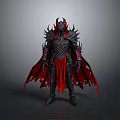 Detailed Dark Spiked Fantasy Armor With Red Cape And Intricate Design