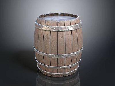 Vintage Wooden Barrel With Metal Hoops And Natural Wood Grain 3d model