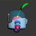 Adorable Colorful Robot Character With Green Leaf And Smiling Pink Head