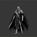 Mythical Woman in Elaborate Armor With Crown Feathered Cape And Long Sword