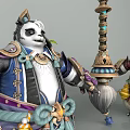 Panda Game Characters In Ornate Different Colored Costumes With Central Decorative Staff