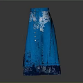 Elegant Blue Skirt With White Floral Pattern Asymmetric Hem And Button Details