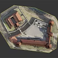 Medieval Castle Model Architecture with Red Roof Towers and Courtyard Design