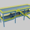 Industrial Steel Platform Structure With Double Deck Yellow Railings Staircase And Blue Columns