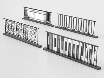 Metal Railings With Various Intricate Patterns And Sturdy Base Designs 3d model