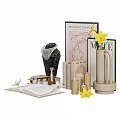 Decorative Ornaments Set With Necklace Display Vase Yellow White Flowers Books Open Book And Candles