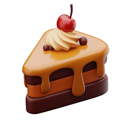 Delicious Slice of Layered Cake with Creamy Swirl Red Cherry and Dripping Chocolate Sauce 3d model