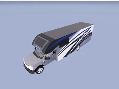 Modern Blue And White Motorhome With Sleek Body And Black Roof Design 3d model