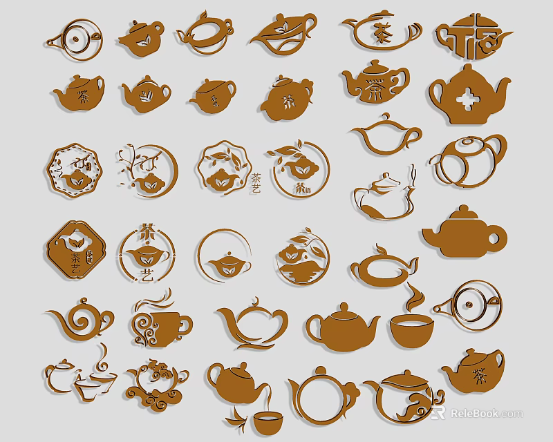 Traditional Teapot And Teacup Pattern Wall Decor For Home Decoration 3d model