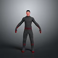 Male Game Movie Character Wearing Gray Tightsuit with Red Gloves Boots and Waist Line