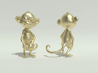 Two Detailed Golden Monkey Figurines Displaying Front And Back Views 3d model