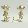 Two Detailed Golden Monkey Figurines Displaying Front And Back Views