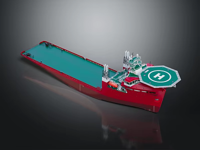 Red Hull Green Deck Water Transport Ship with White Upper Structure and Logo 3d model