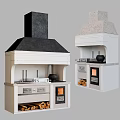 Modern Kitchen Appliances With Chimney Design Stove Oven Firewood Storage And Black Pot