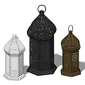 Vintage Style Decorative Ornament Set with White Black Brown Carved Lantern Designs