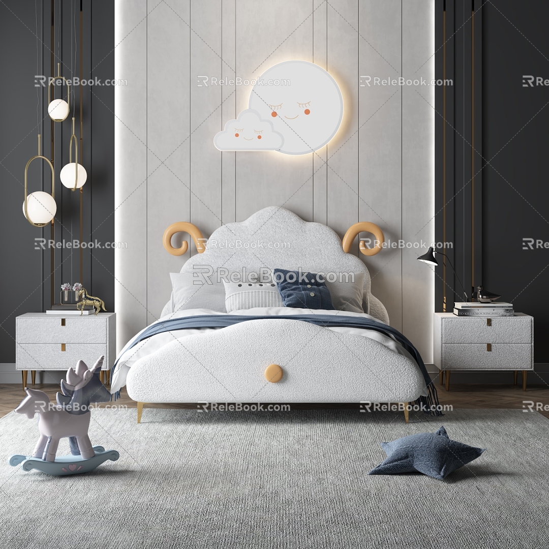 Simple Children's Room Children's Sheep Bed Bedside Table Cute Lighting Cute Trojan Jewelry Lighting 3d model