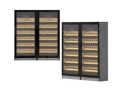 Black Double Door Wine Refrigerator with Glass Door and Multiple Bottle Storage Racks 3d model