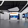 Hi Tech Modern Exhibition Hall Interior With Large Screens Control Desk And LED Lighting