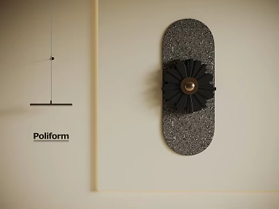 Poliform Decorative Wall Hanging With Skateboard Shape Textured Surface Black Floral And Golden Center 3d model