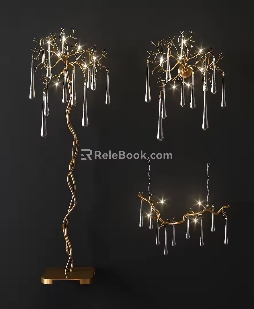 Post-modern lamp combination metal branch crystal lamp 3d model